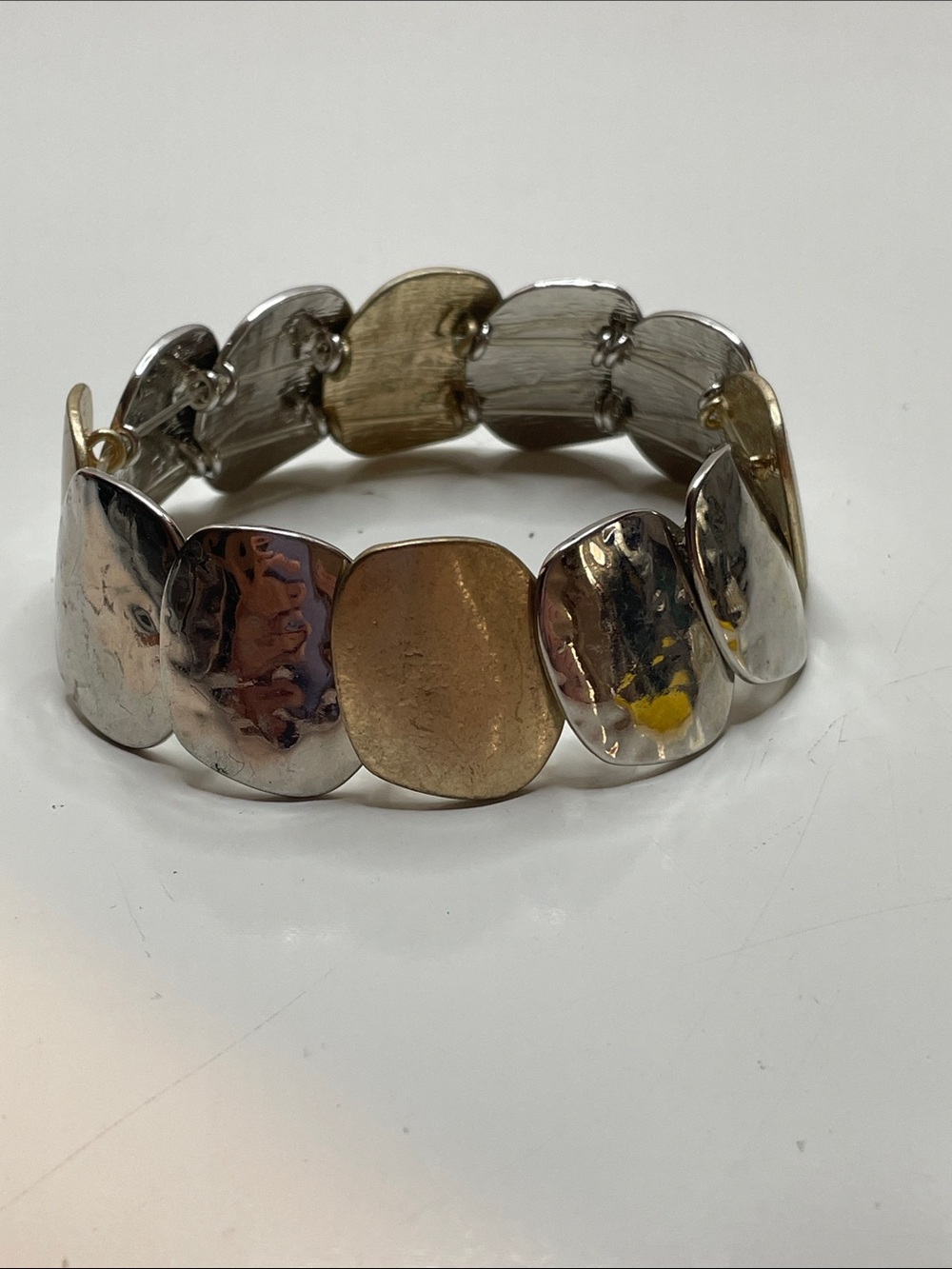 Two-Tone Silver and Gold Stretch Bracelet - Women Jewelry